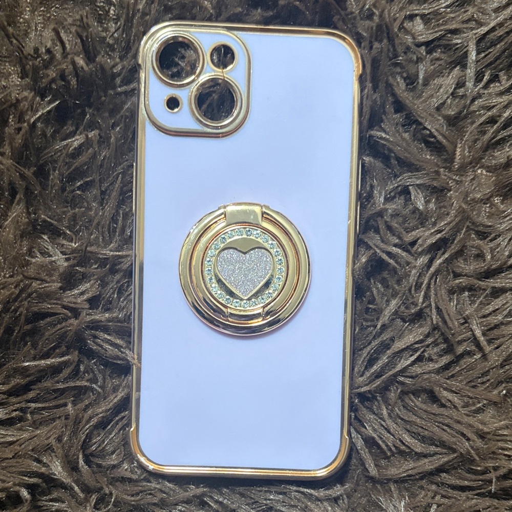 Gold and purple iPhone 14 Case with Heart Ring stand